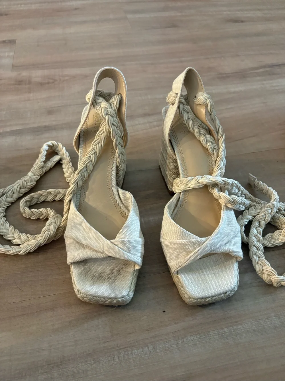 Vince Camuto Cream Braided Espadrille Wedge Sandals